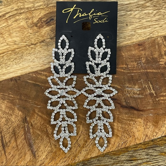 Thalia Sodi Jewelry - Thalia Sodi Silver Rhinestone Leaf Drop Earrings